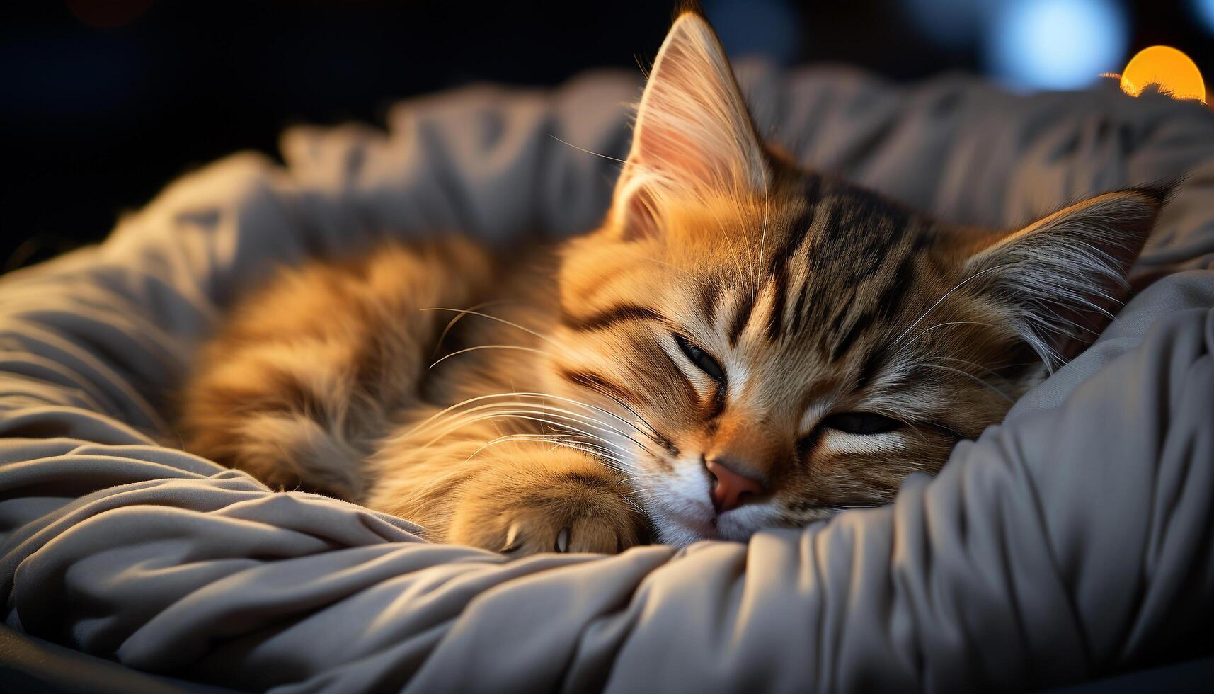 ai gerado fofa gatinho sentado dentro grama, encarando às pôr do sol com curiosidade gerado de ai foto