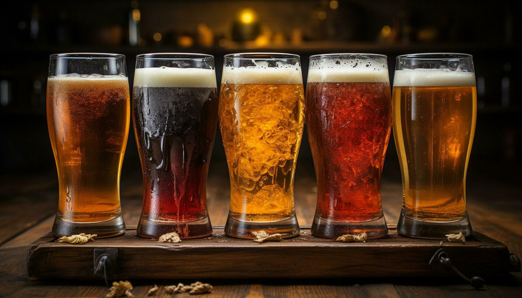 ai gerado uma espumoso cerveja do Sombrio cerveja preta, derramado às a Barra generativo ai foto