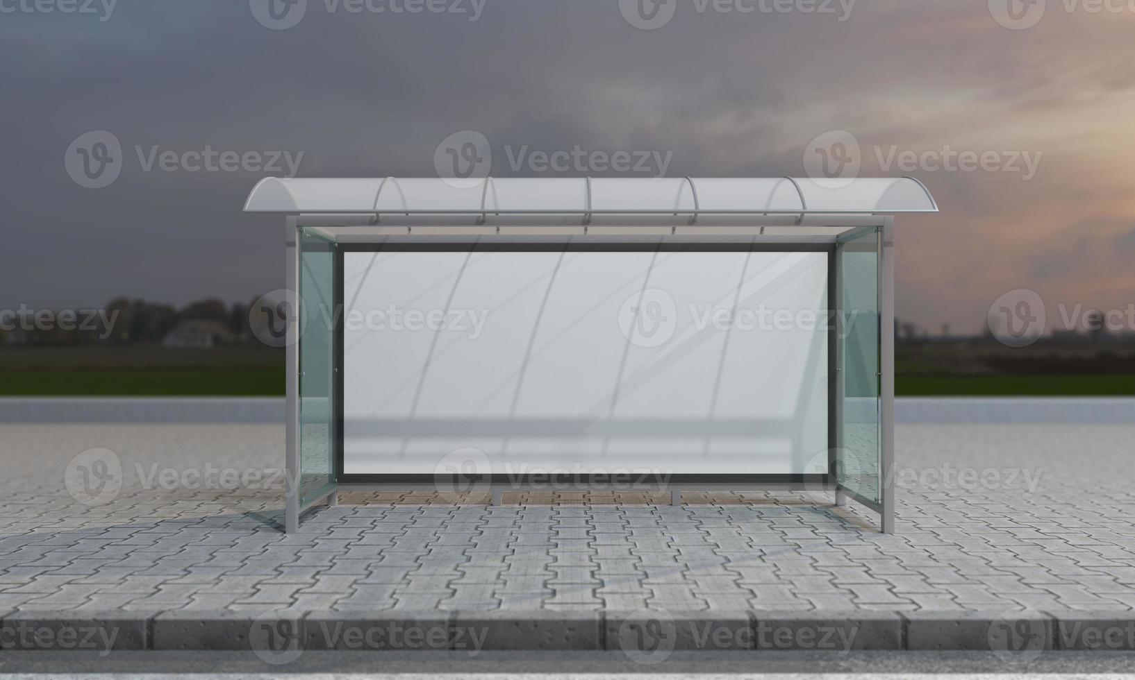 Ilustração 3D da maquete do abrigo de ônibus do ponto de ônibus foto