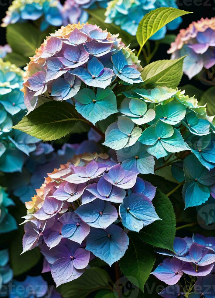 ai gerado hortênsia holográfico flores foto