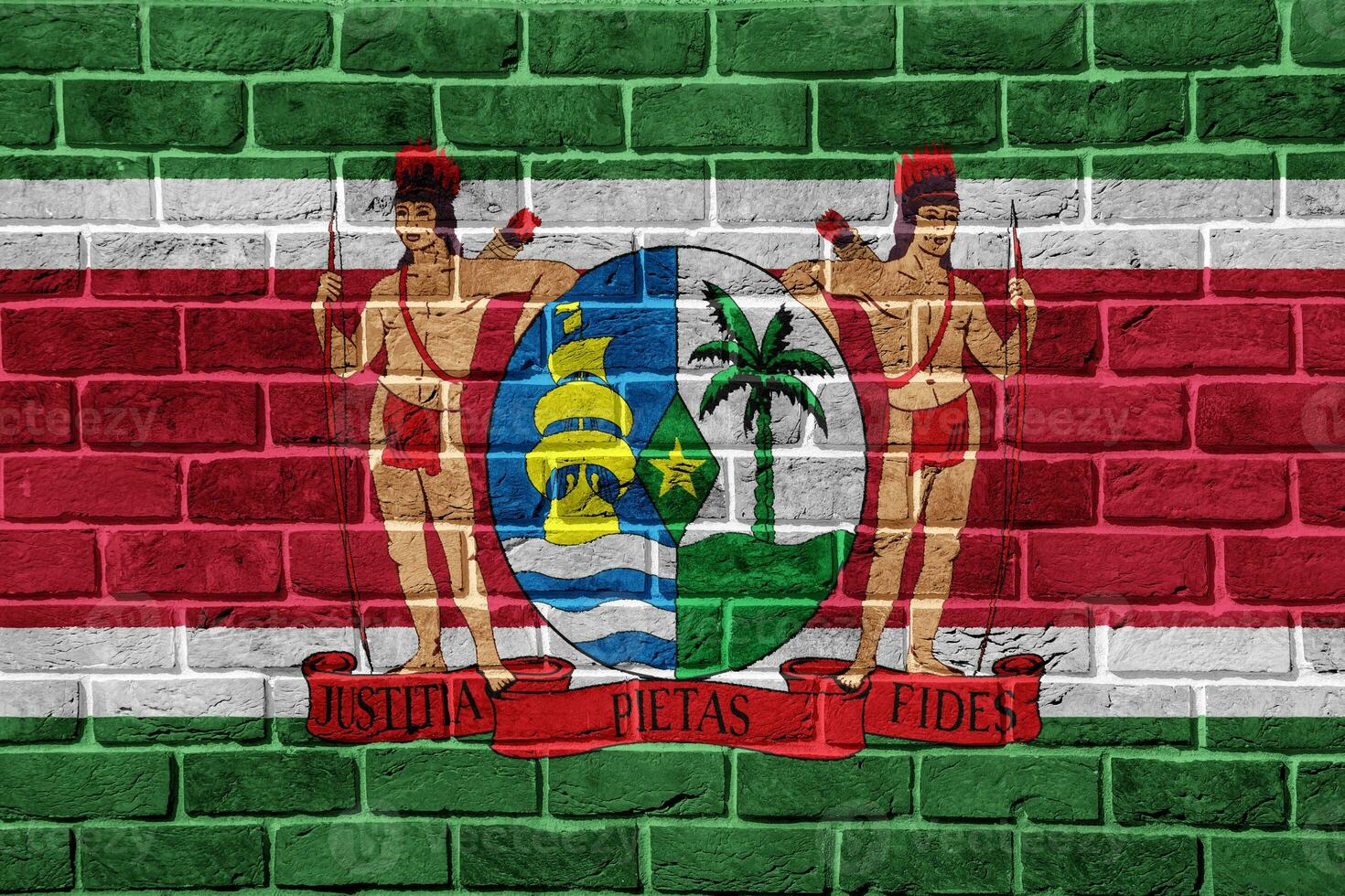 bandeira e casaco do braços do república do suriname em uma texturizado fundo. conceito colagem. foto