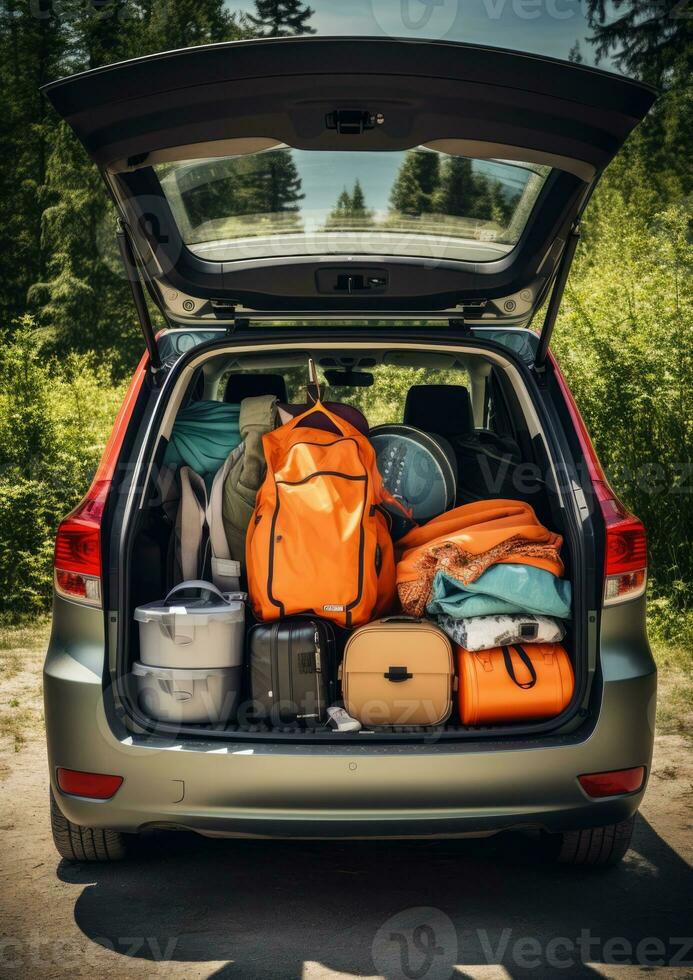 ai gerado veículo carga viagem viagem bagagem tronco fundo turismo cheio feriado final de semana família foto