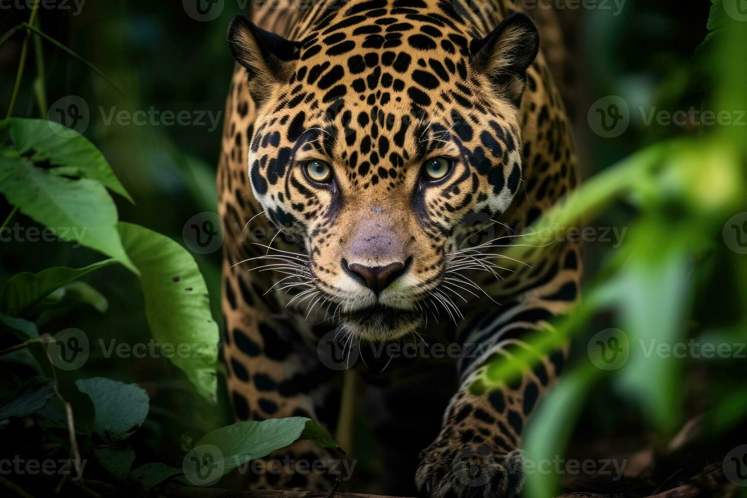 ai gerado amarelo grande retrato carnívoro predador felino ao ar livre jaguar pantera gato caçador selvagem foto