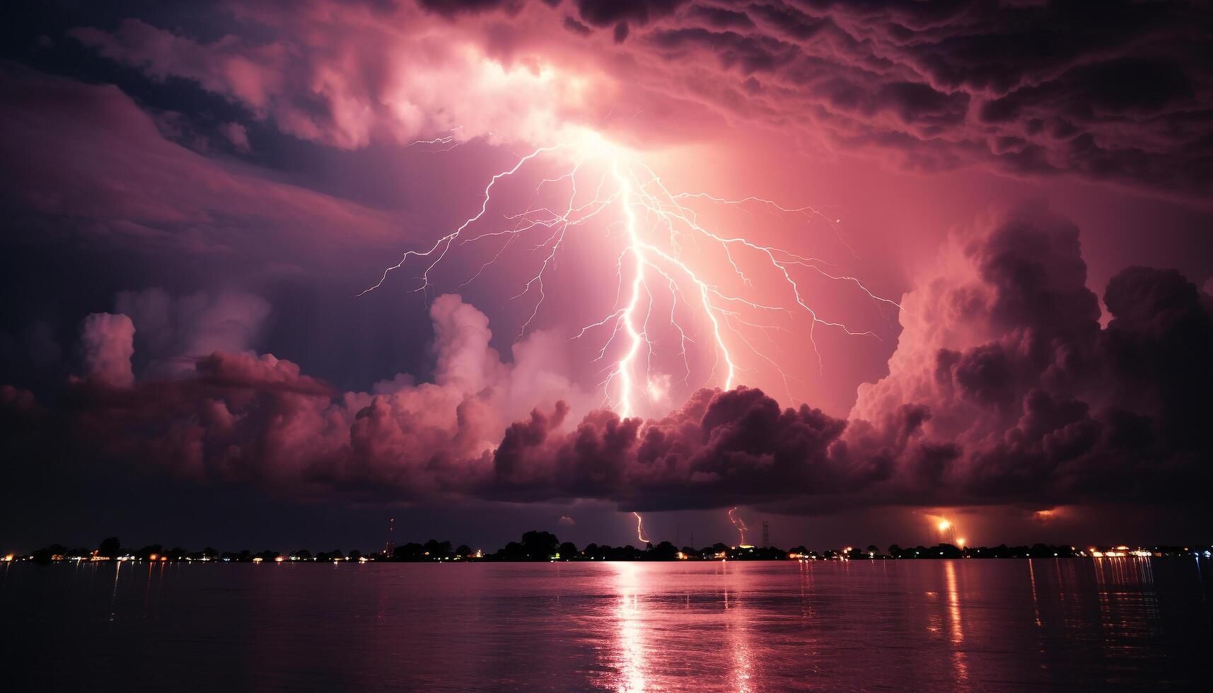 ai gerado dramático céu, Sombrio noite, trovoada, majestoso montanhas, molhado Relva gerado de ai foto