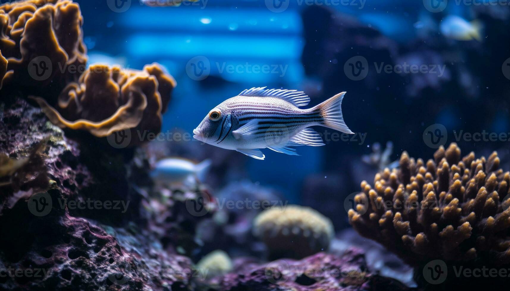 ai gerado vibrante palhaço peixe nadar abaixo a colorida coral recife gerado de ai foto