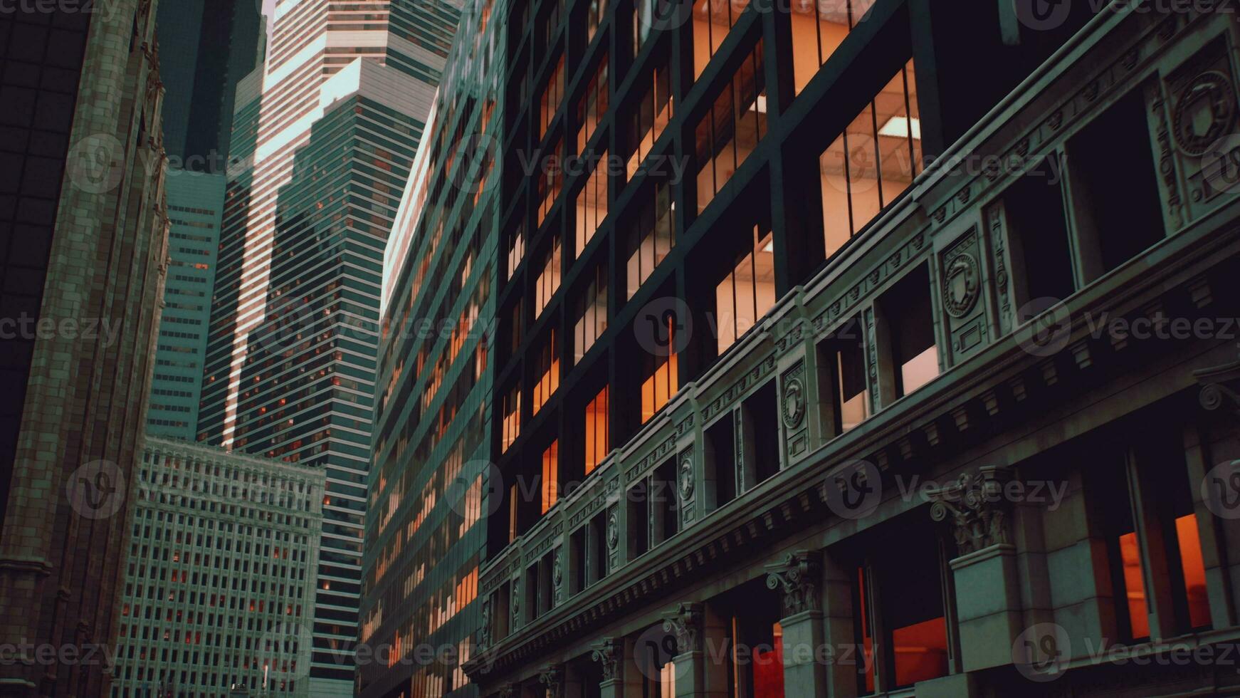 uma movimentado cidade rua com imponente edifícios dentro Novo Iorque foto