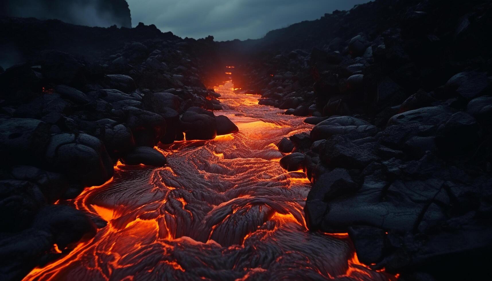 ai gerado brilhando fogueira entra em erupção, Derretendo aço dentro natureza fogosa inferno gerado de ai foto