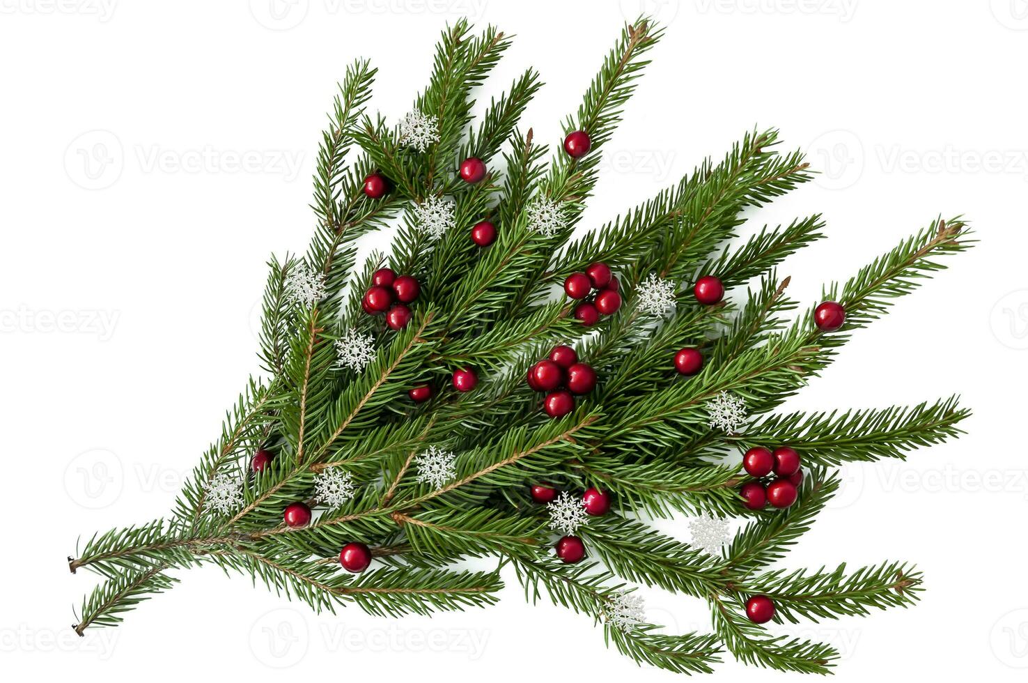 Natal ramo do uma natural árvore com vermelho bolas em uma branco fundo fechar-se. isolar foto