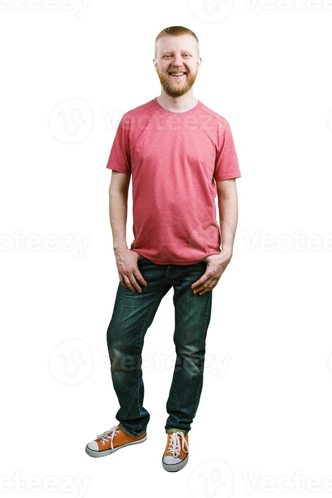 jovem barbudo em uma camiseta e jeans foto
