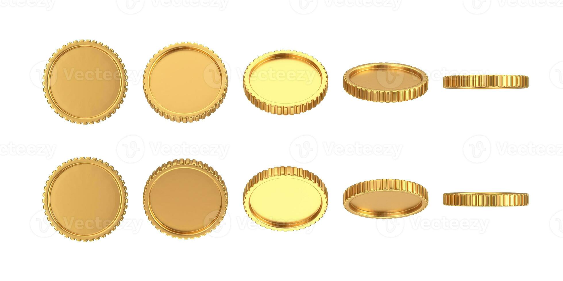 abstrato desenho animado dourado em branco moeda rede ícone placa dentro diferente posição. 3d Renderização foto