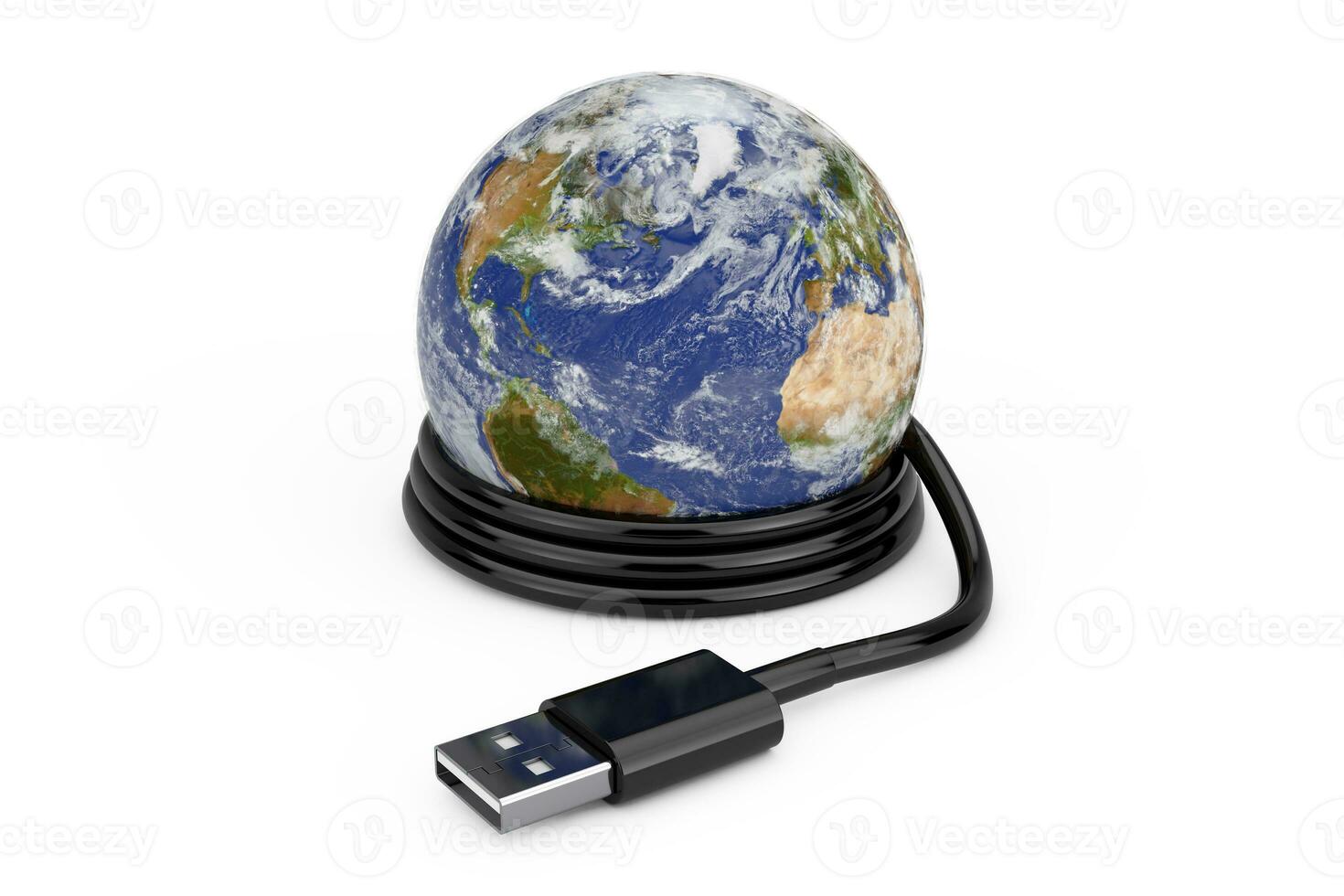 planeta terra mundo globo com USB cabo. elementos do isto imagem mobiliado de nasa. 3d Renderização foto