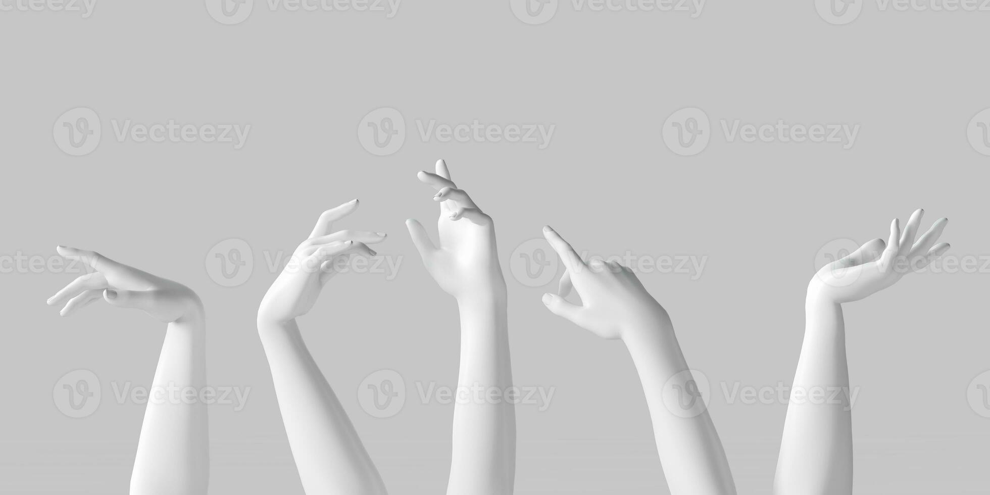 branco abstrato mão conjunto dentro diferente poses. 3d Renderização foto