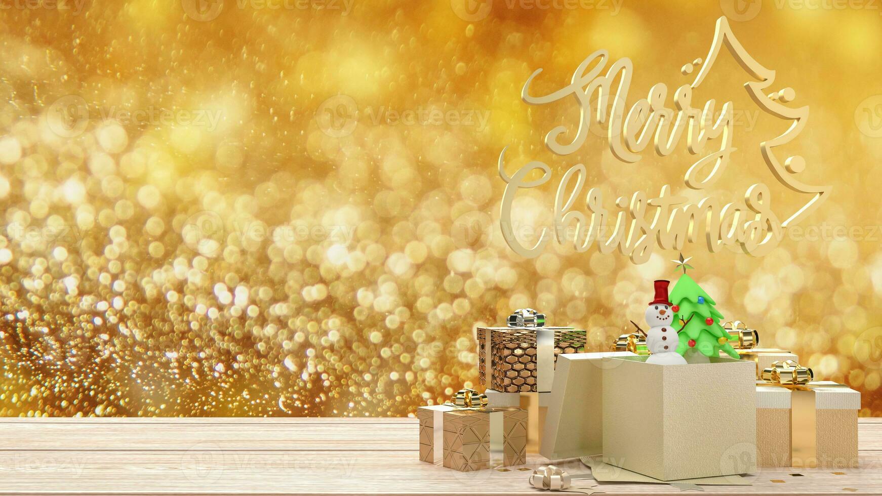 a ouro texto e presente caixa para Natal ou feriado conceito 3d Renderização foto