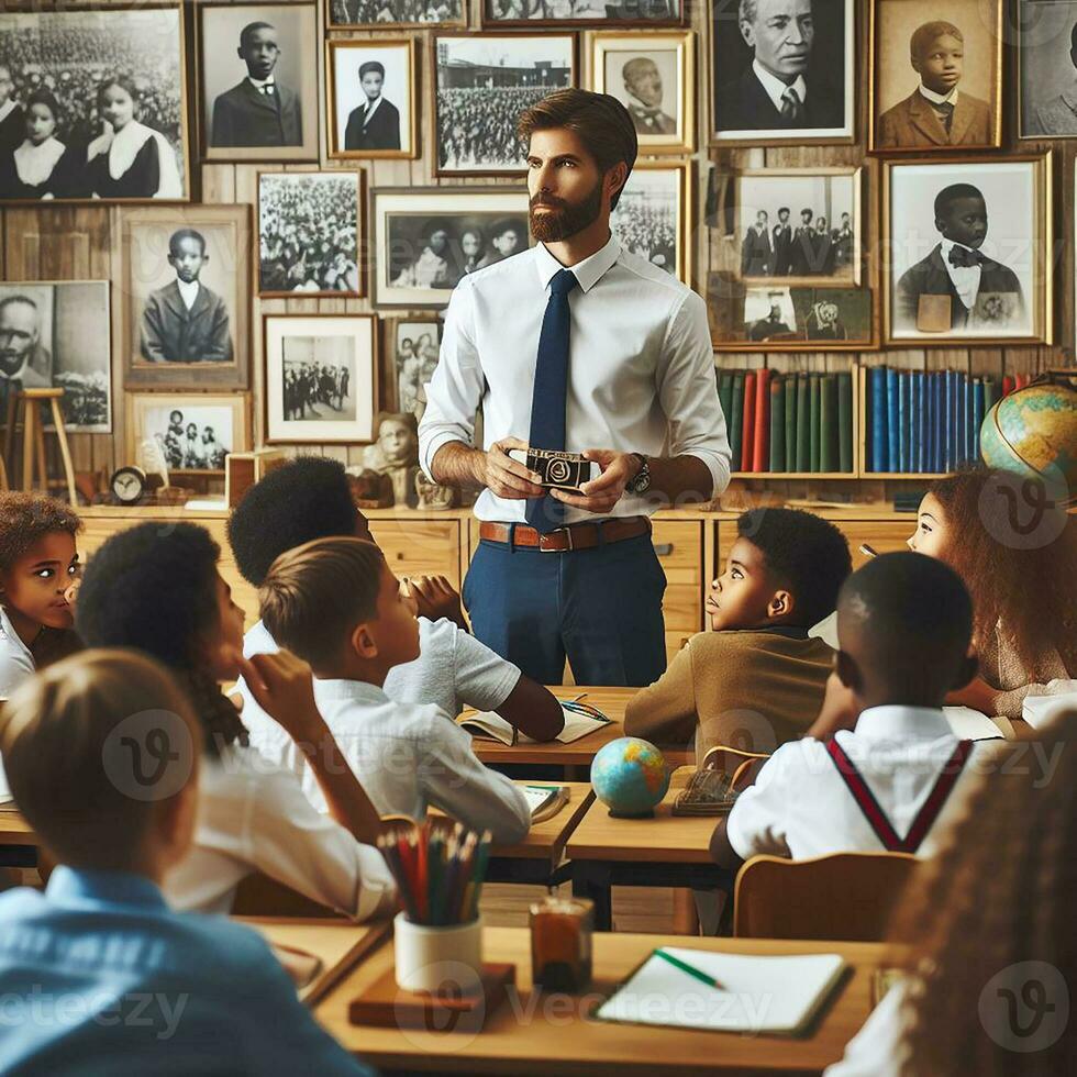 ai gerado a educacional configuração com diverso alunos do vários descidas Aprendendo sobre Preto história foto