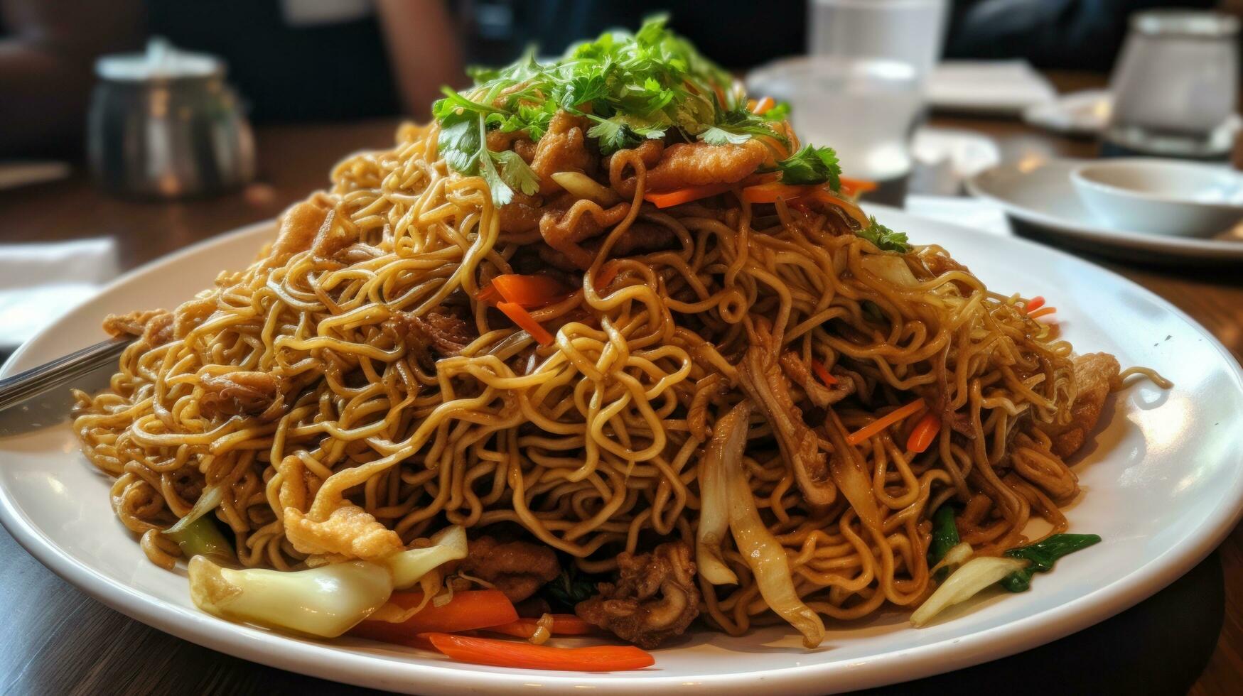 ai gerado saboroso tofu soba Macarrão a partir de Ásia foto