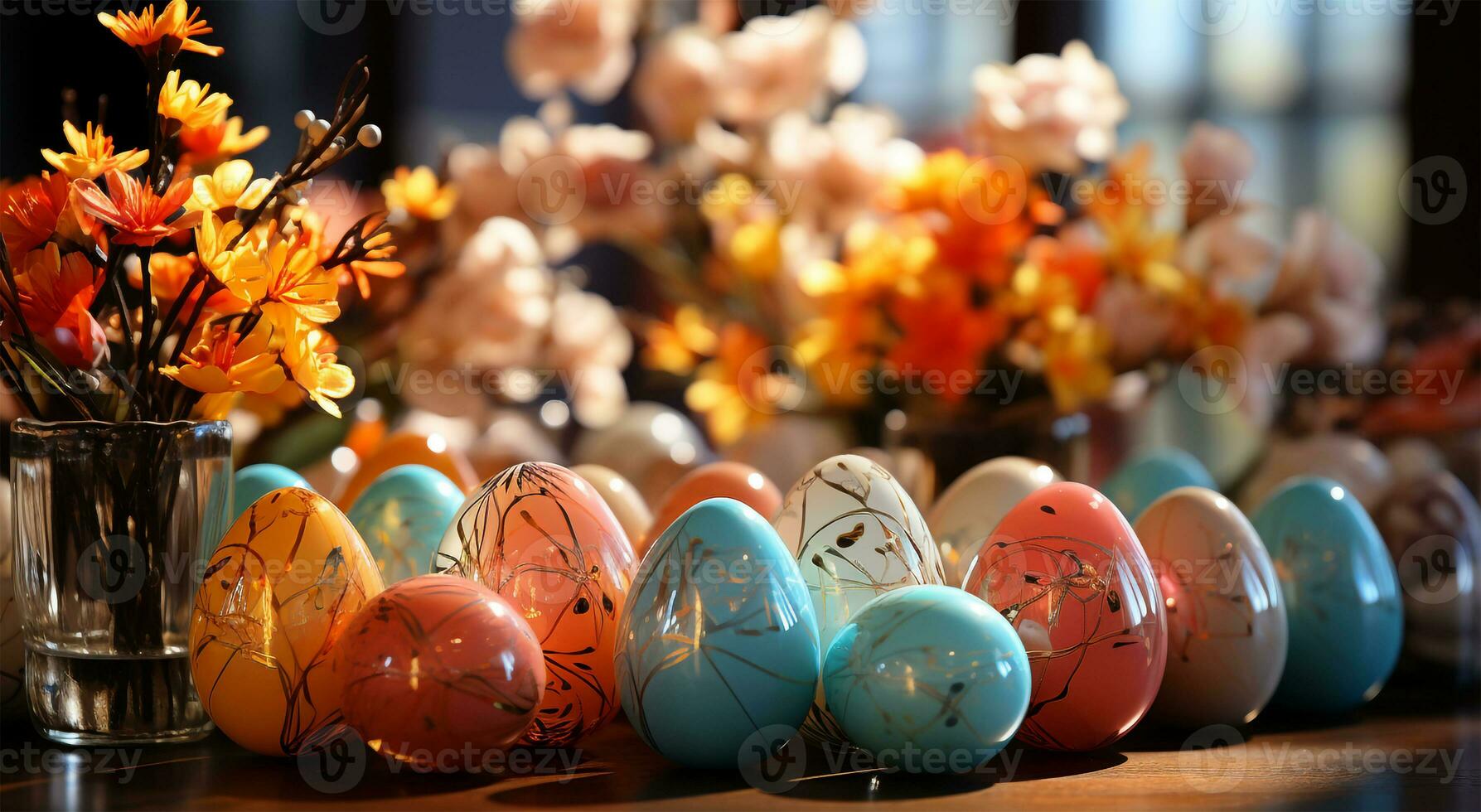 ai gerado Visão do lindo grande quantidade do Páscoa ovos do diferente cores foto