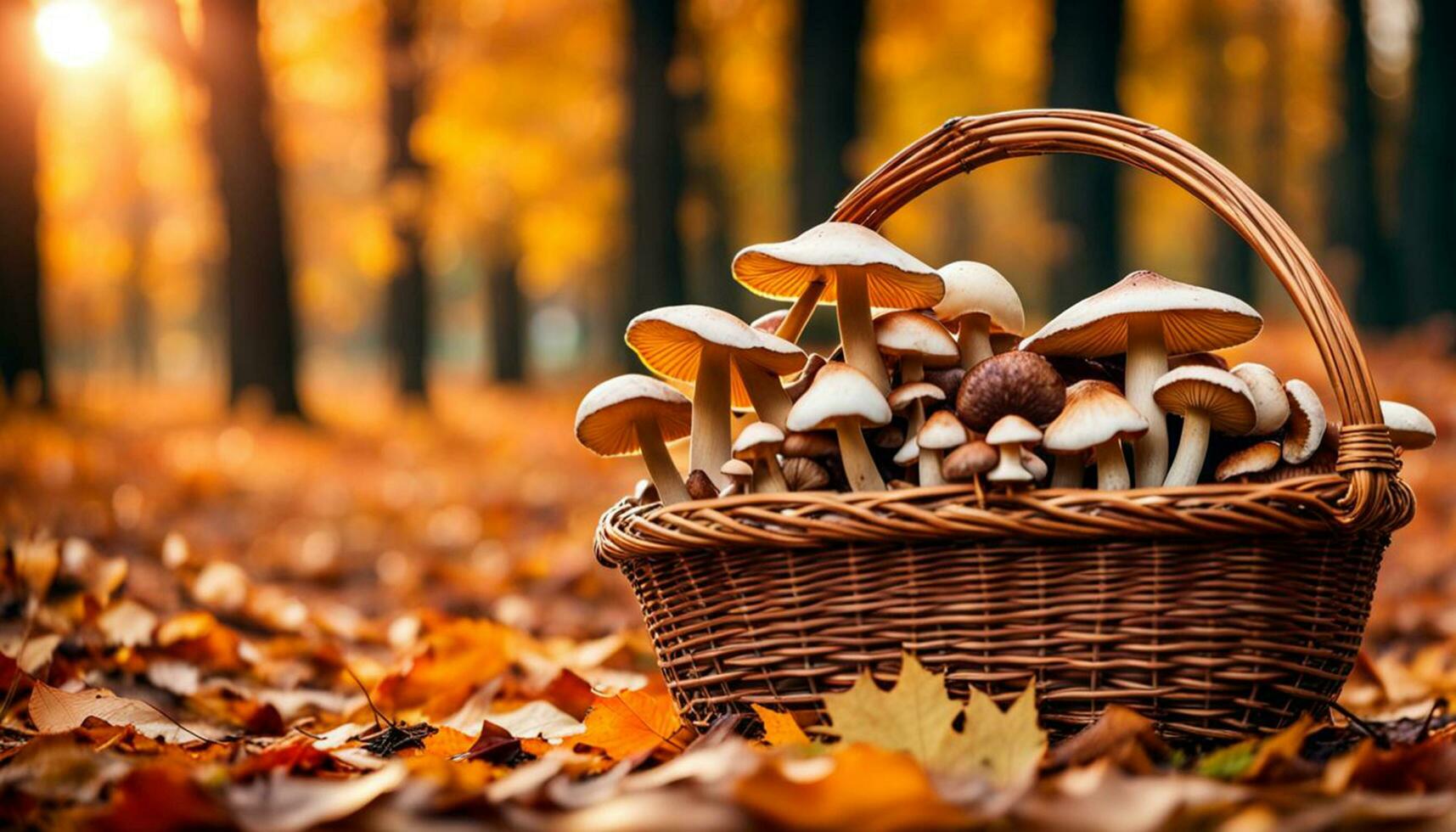 ai gerado outono cesta com cogumelos. foto