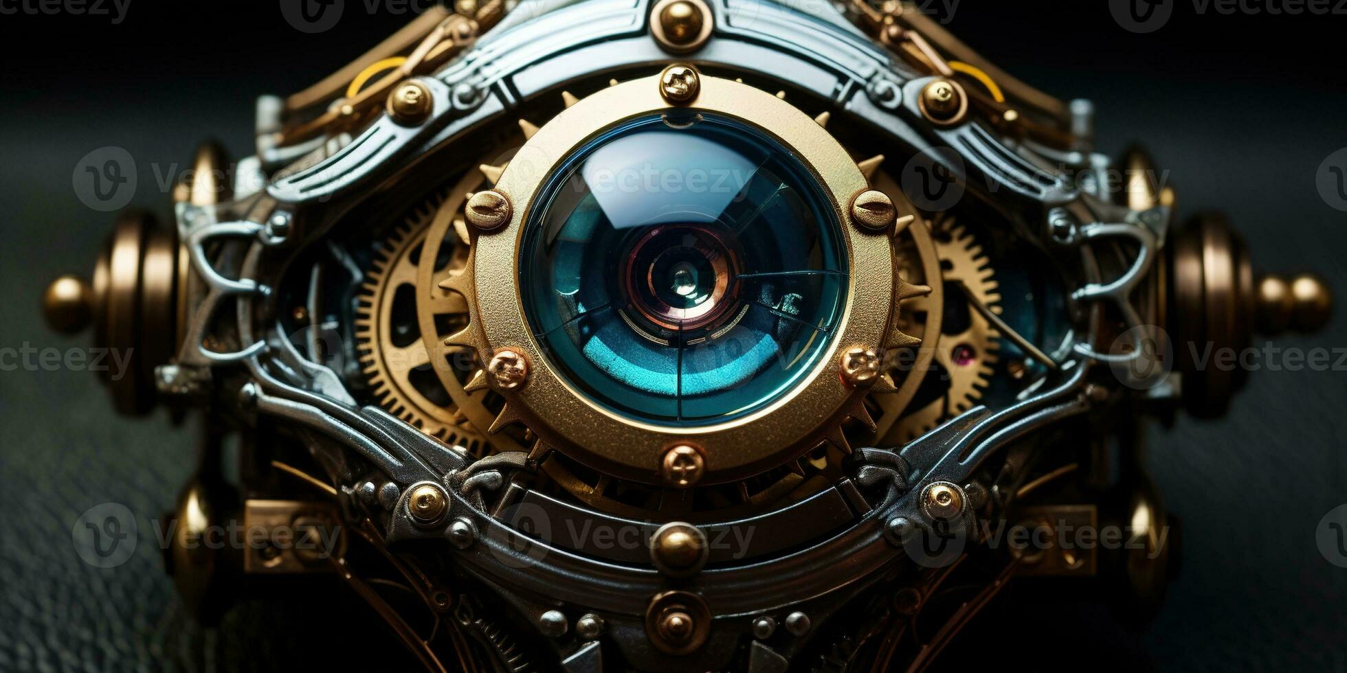 ai gerado generativo ai, biônico steampunk olho fechar-se, fictício ocular implantar foto