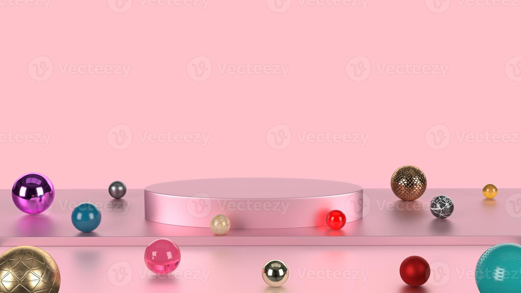 estande para produtos em cor rosa pastel com fundo de mármore colorido. conceito abstrato de geometria mínima. plataforma de pedestal do pódio do estúdio. exposição estágio atual de marketing empresarial. Ilustração 3D render foto