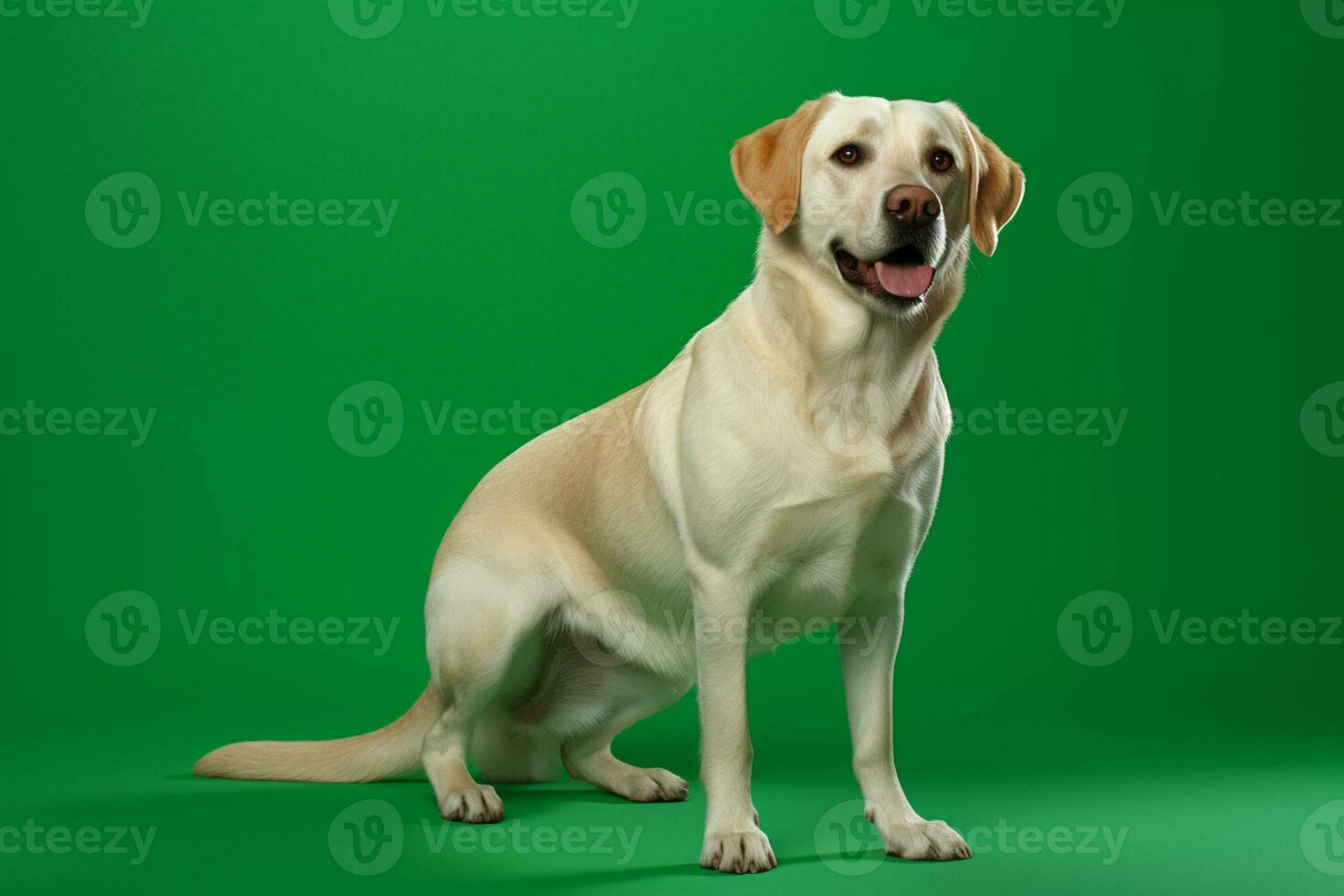 ai gerado uma labrador retriever cachorro é em pé em uma verde tela foto
