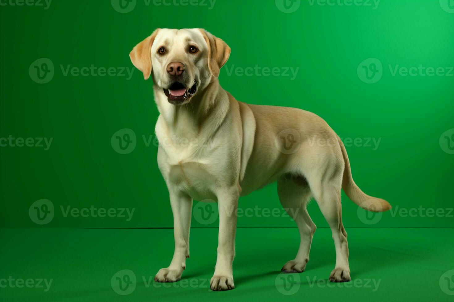 ai gerado uma labrador retriever cachorro é em pé em uma verde tela foto