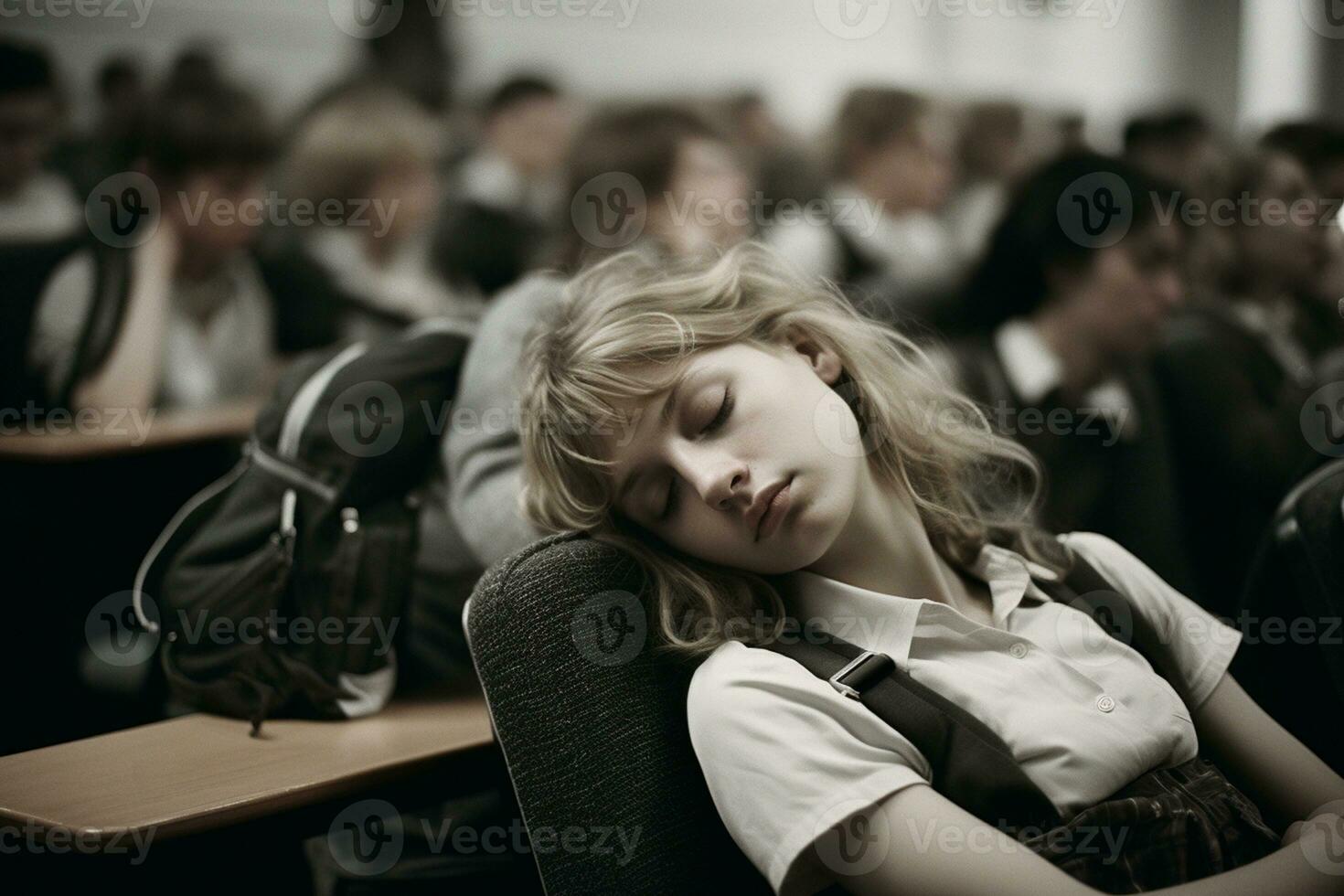 uma aluna dormindo dentro uma Sala de aula foto