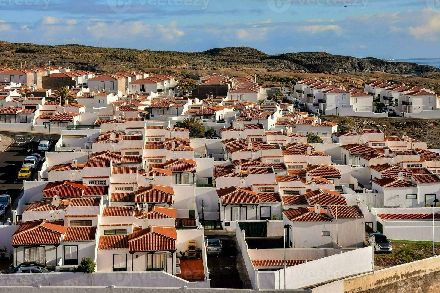 uma ampla grupo do casas em a lado do uma Colina foto