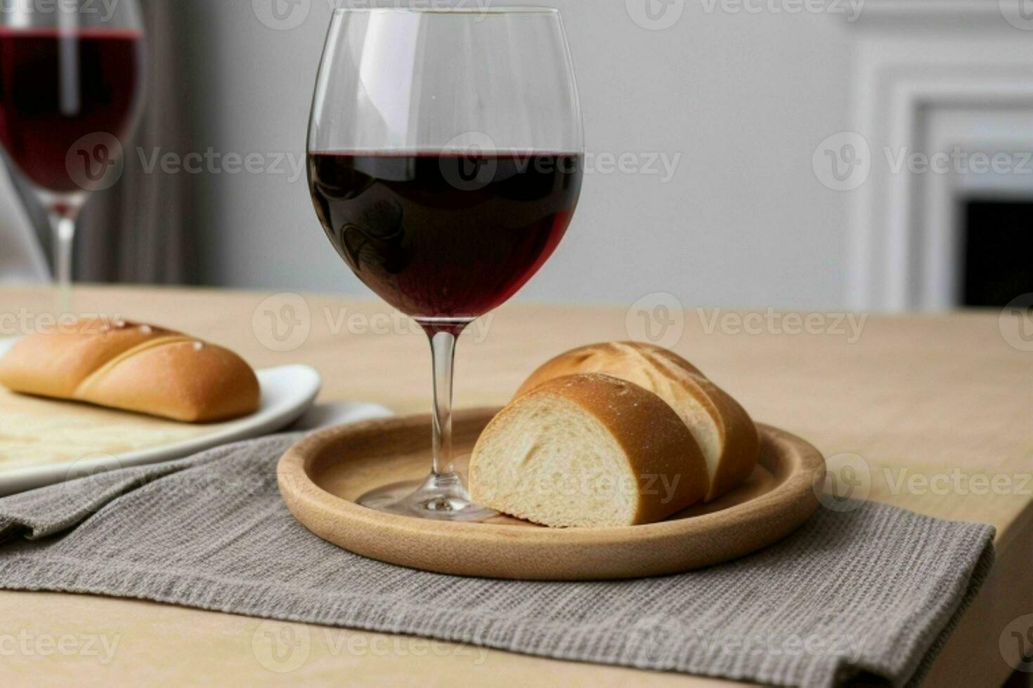 ai gerado copo do vinho com pão. pró foto