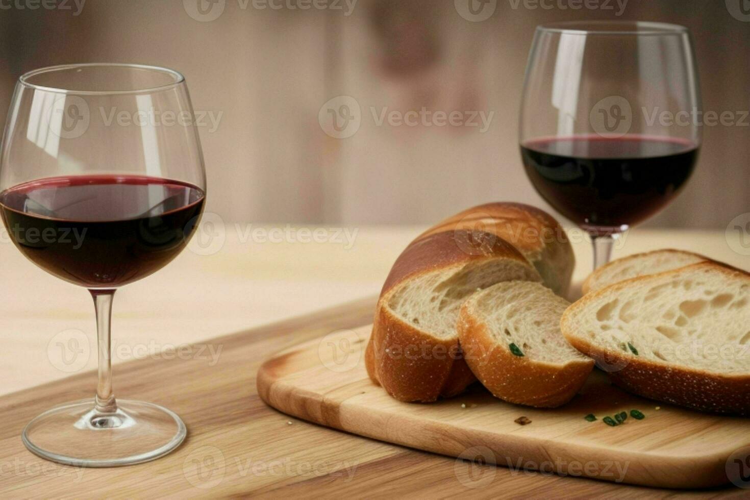 ai gerado copo do vinho com pão. pró foto