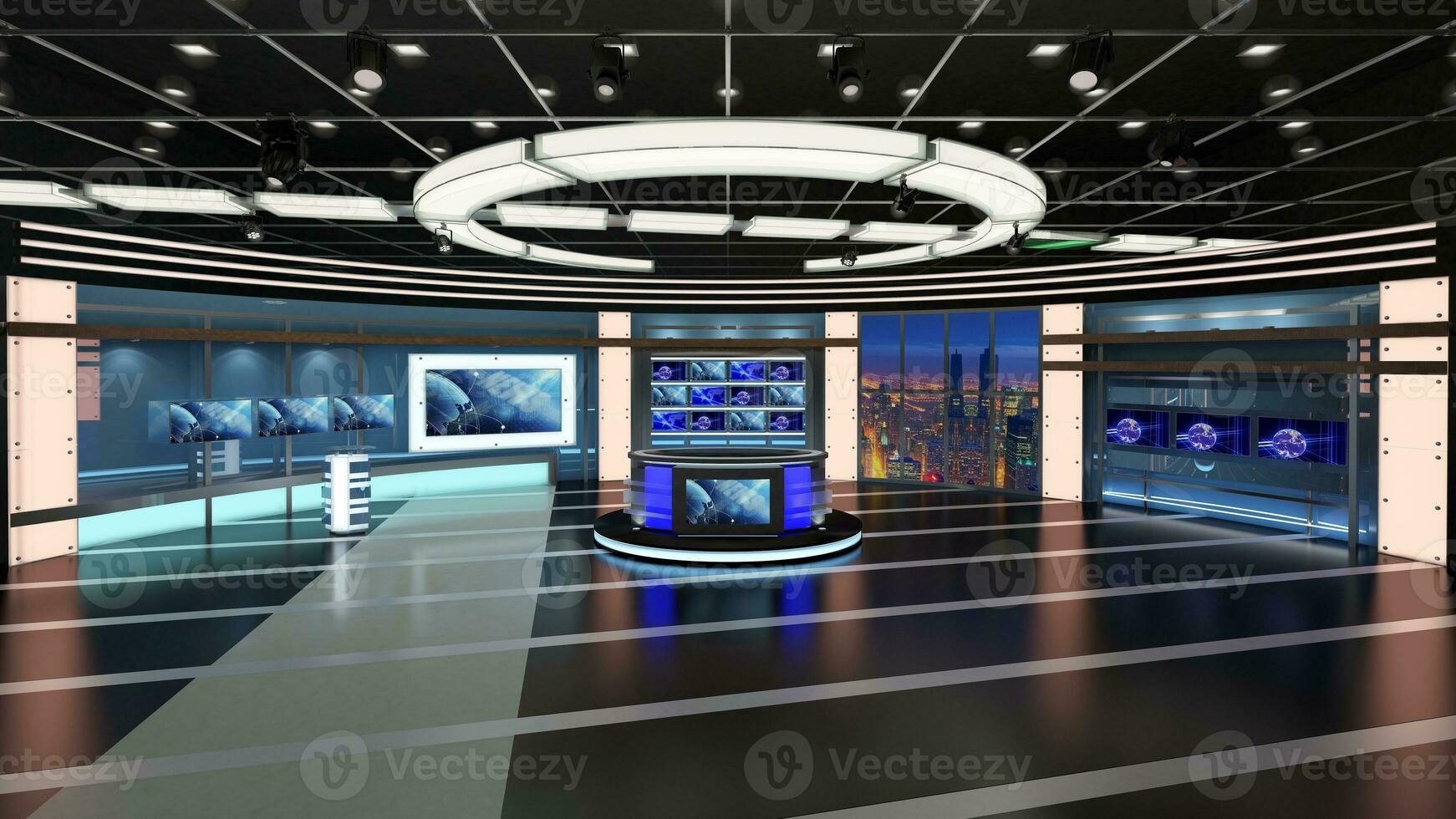 virtual televisão estúdio definir. verde tela fundo. 3d Renderização foto