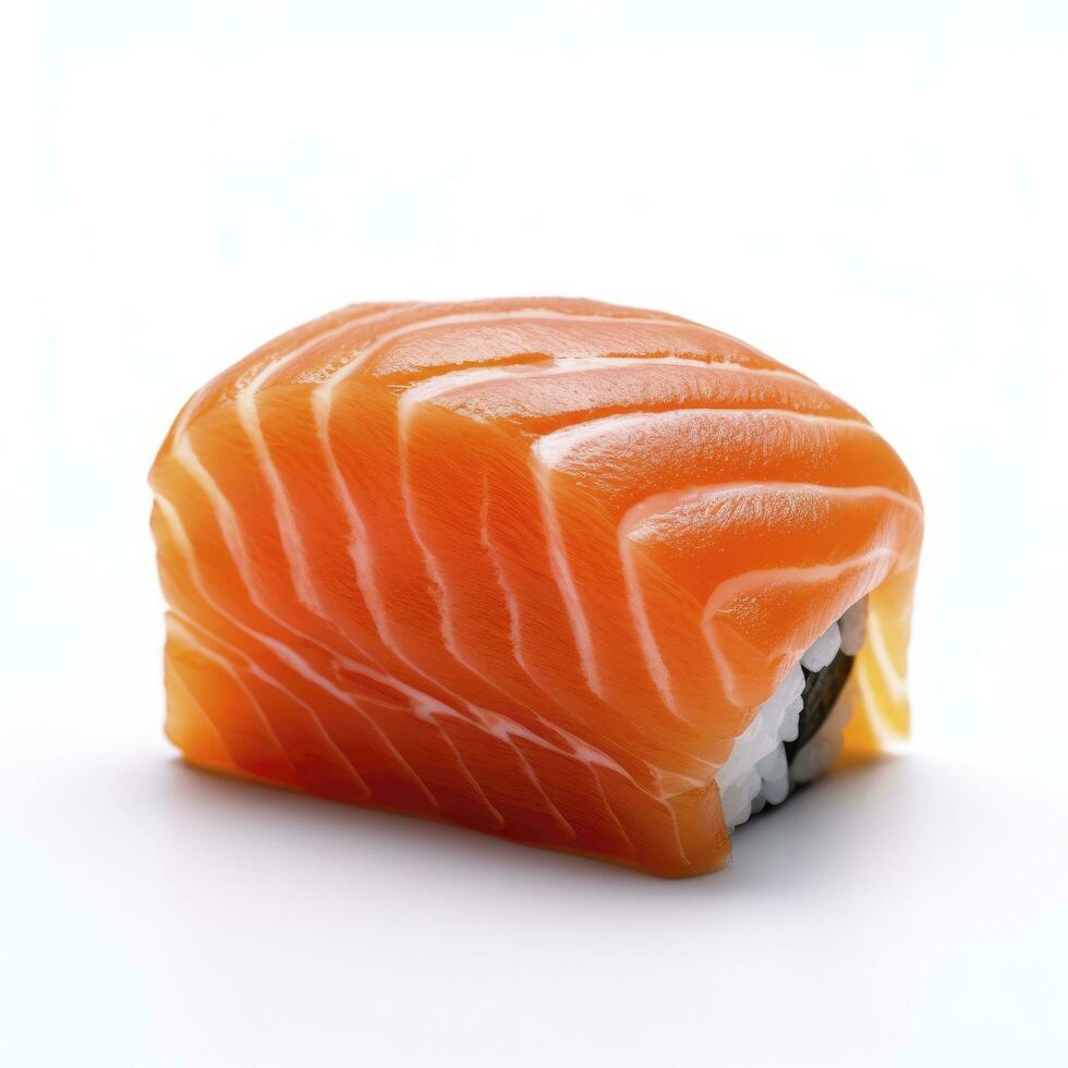 ai gerado uma Sushi salmão em branco fundo. ai gerado foto