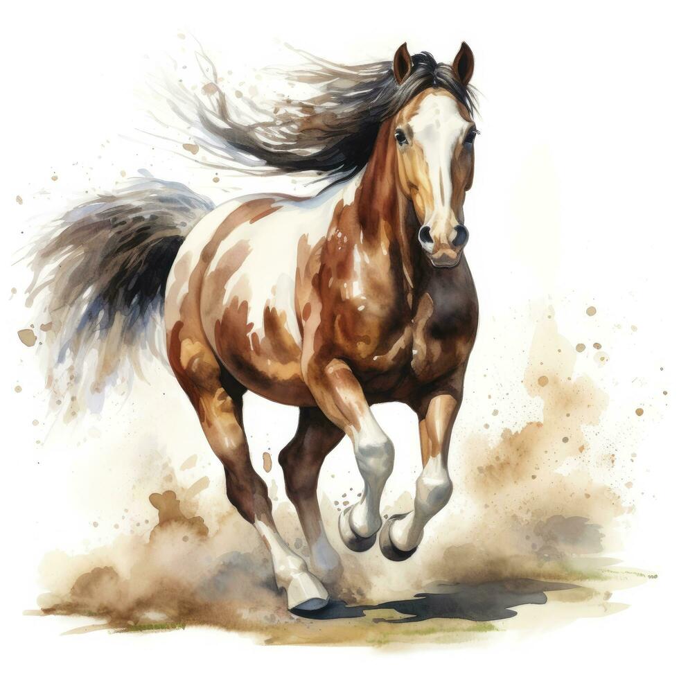 ai gerado cavalo corrida dentro aquarela. foto