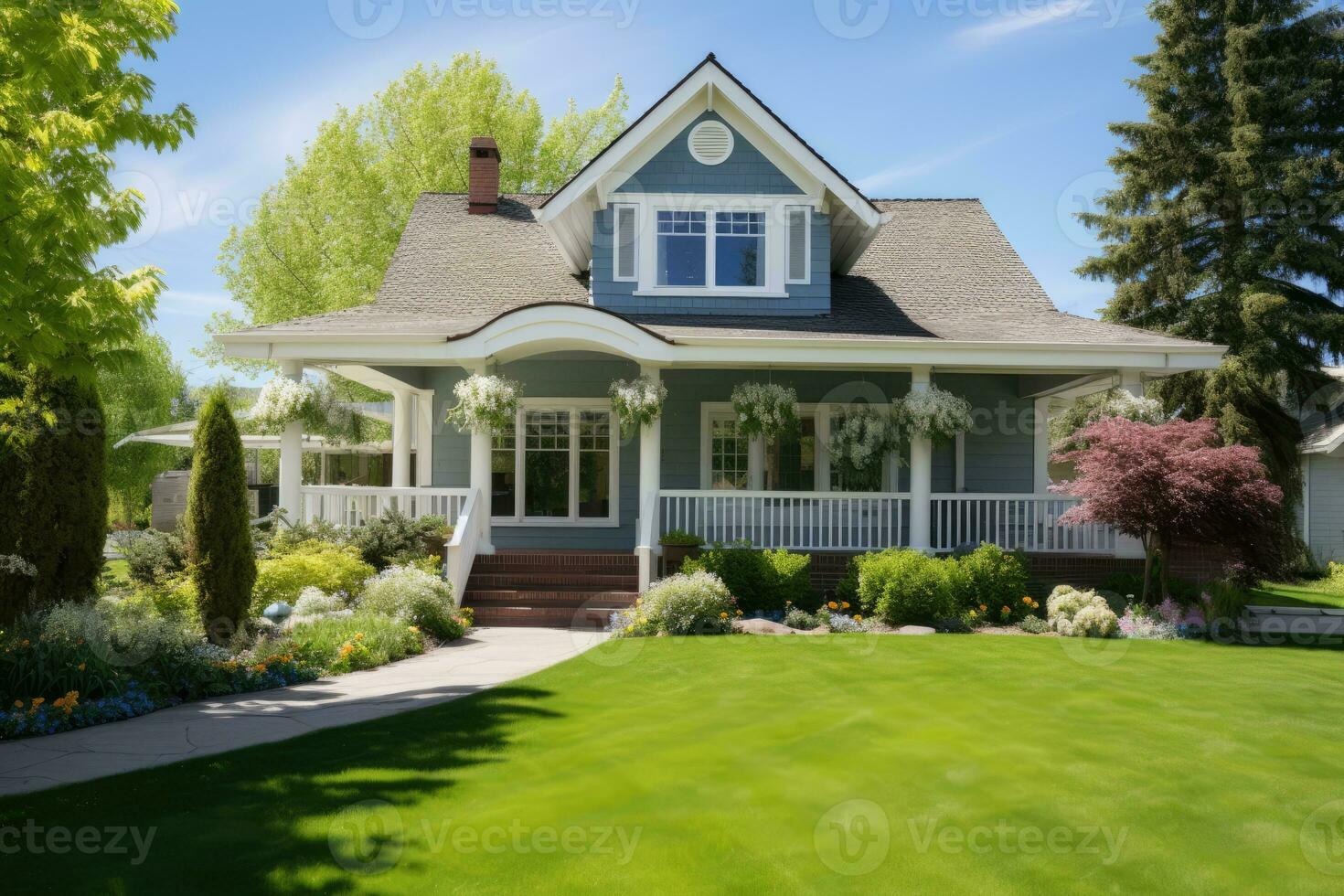 ai gerado preparando casa para vender. país tipo casa. frente visualizar. real Estado. luxo casa foto