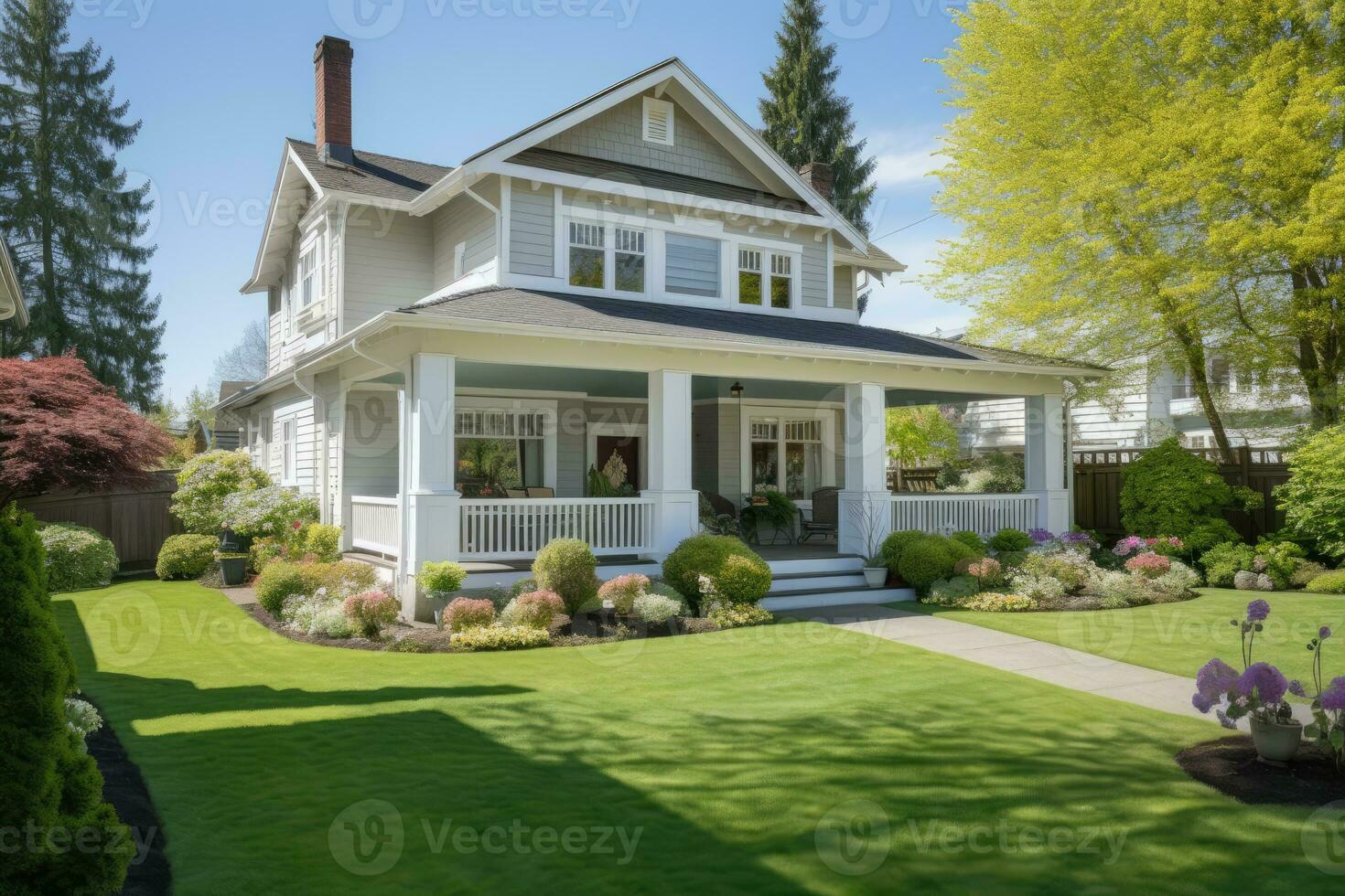 ai gerado preparando casa para vender. país tipo casa. frente visualizar. real Estado. luxo casa foto