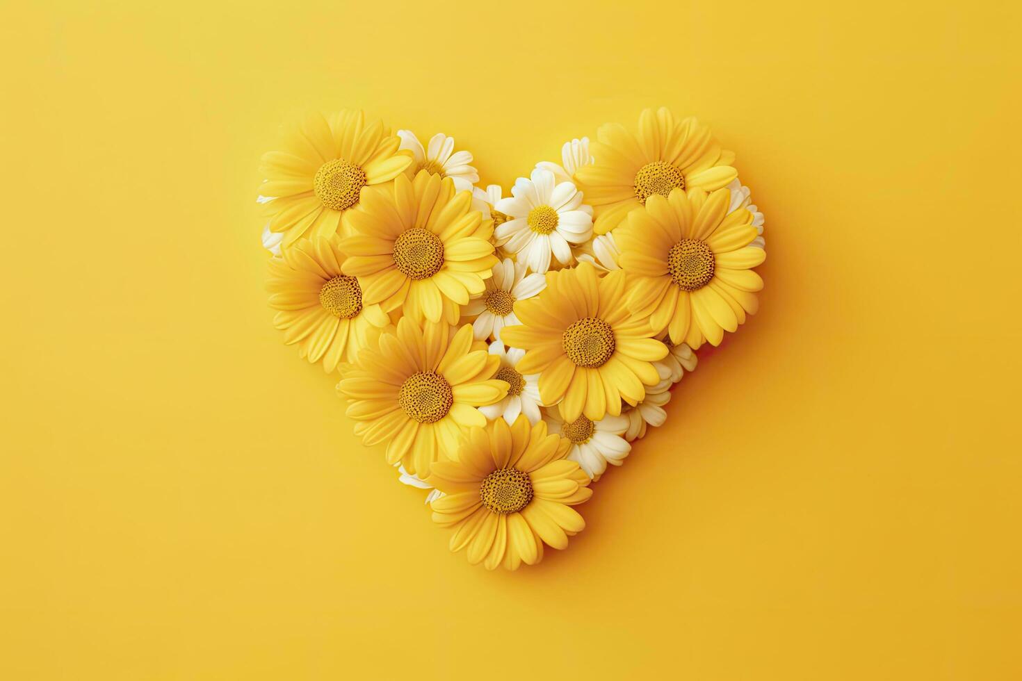 ai gerado amarelo coração em forma de amarelo margaridas sobre amarelo fundo. ai gerado foto