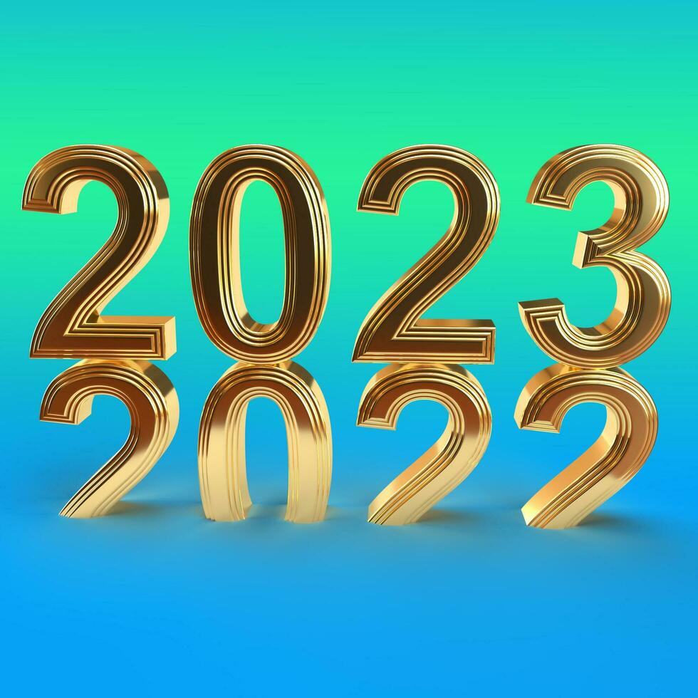 2023 dourado negrito 3d Renderização, Novo ano conceitos para calendário e Projeto. foto