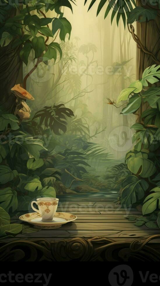 ai gerado copo do café dentro a selva. 3d ilustração. vintage estilo. foto