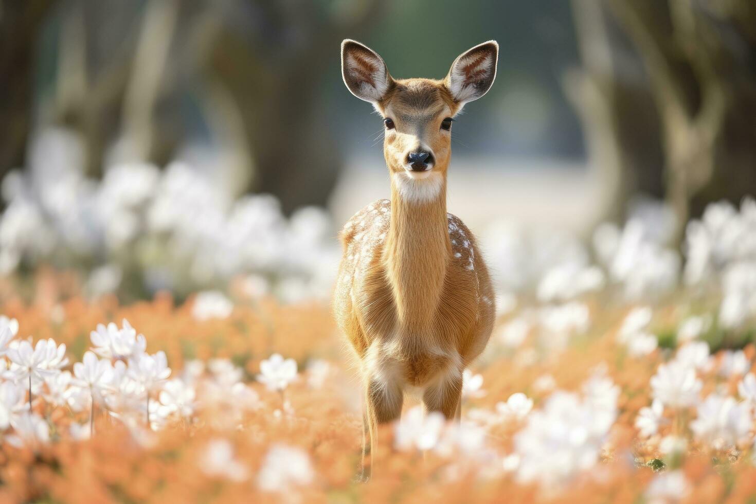 ai gerado fêmea ovas veado com lindo flor. ai gerado foto