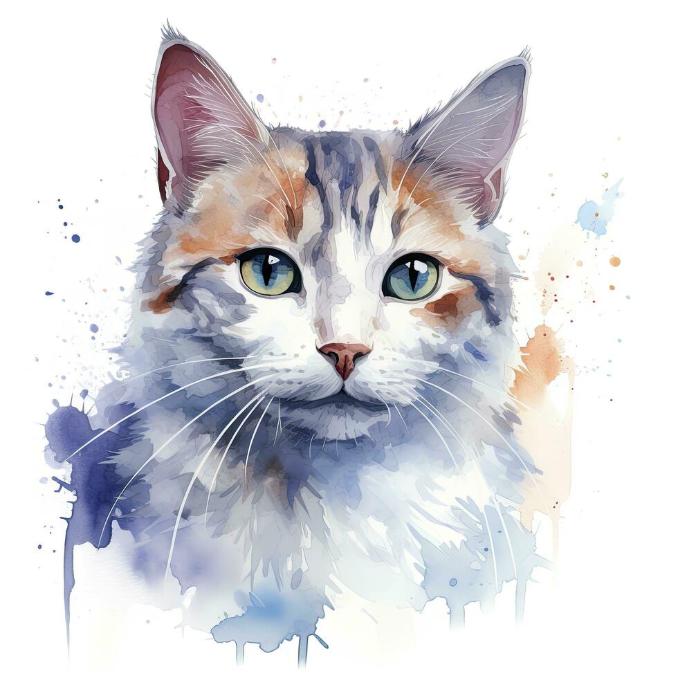 ai gerado aguarela gato grampo arte em branco fundo. ai gerado foto