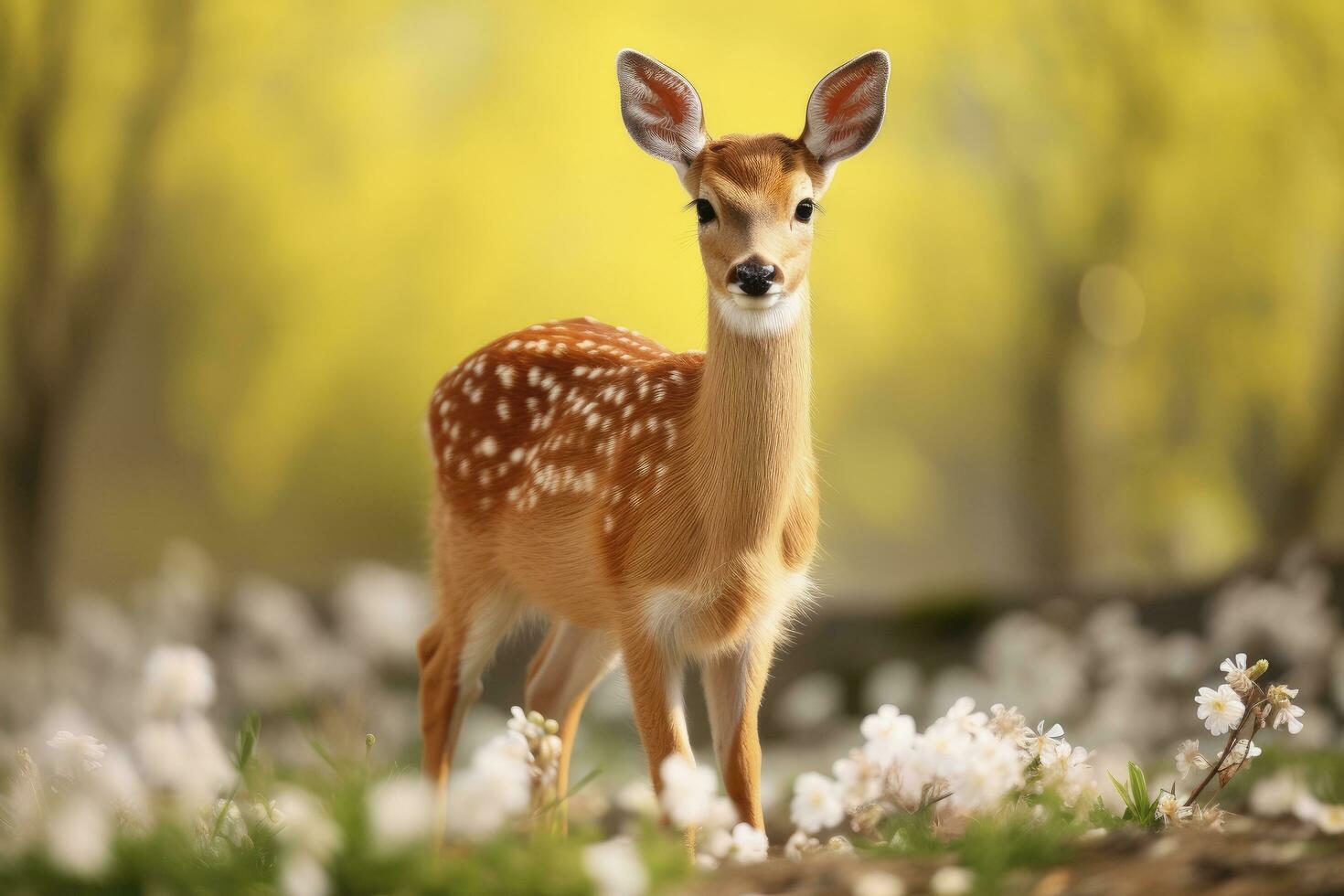 ai gerado fêmea ovas veado com lindo flor. ai gerado foto