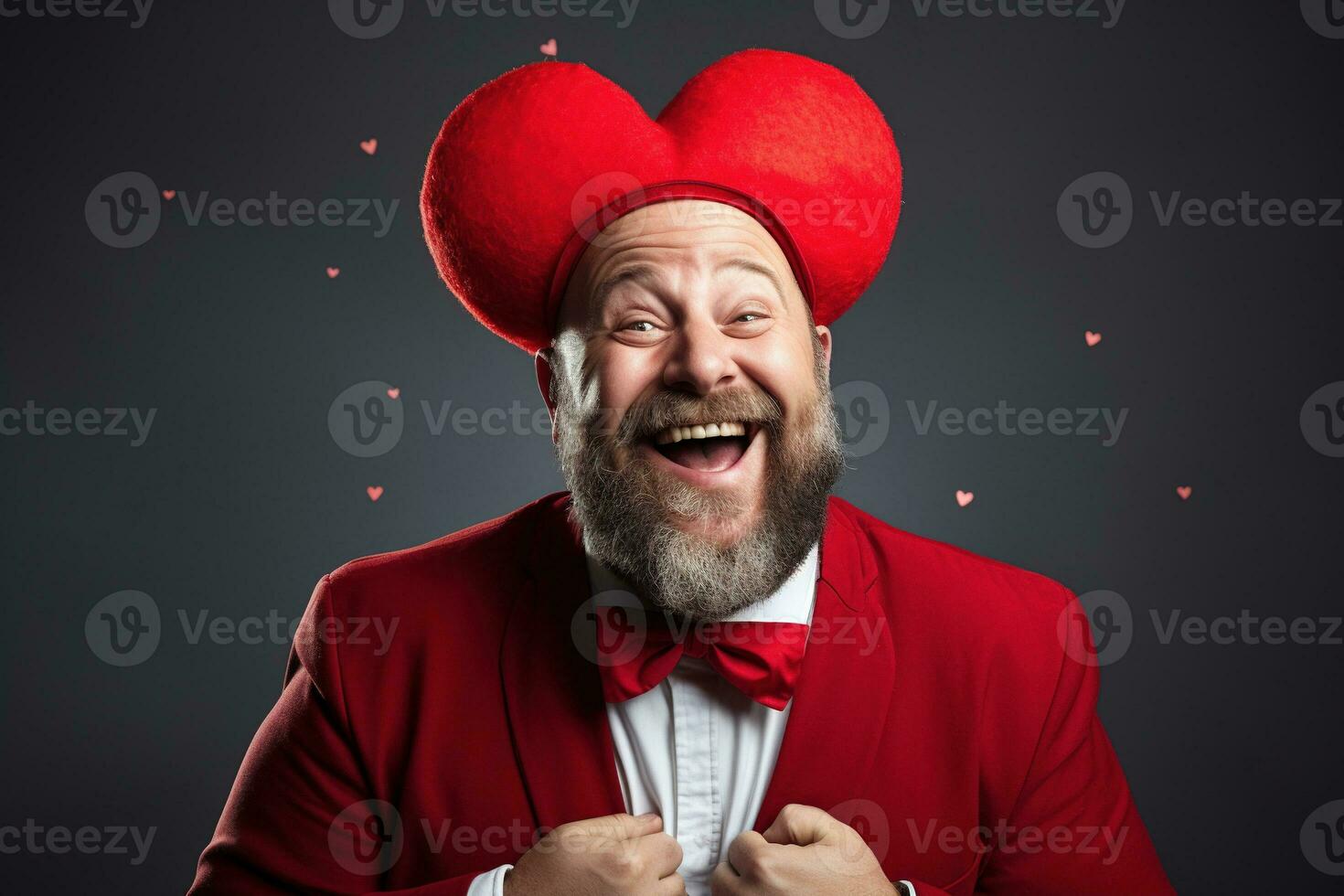 ai gerado retrato do uma feliz homem com uma vermelho coração em dia dos namorados dia conceito. foto