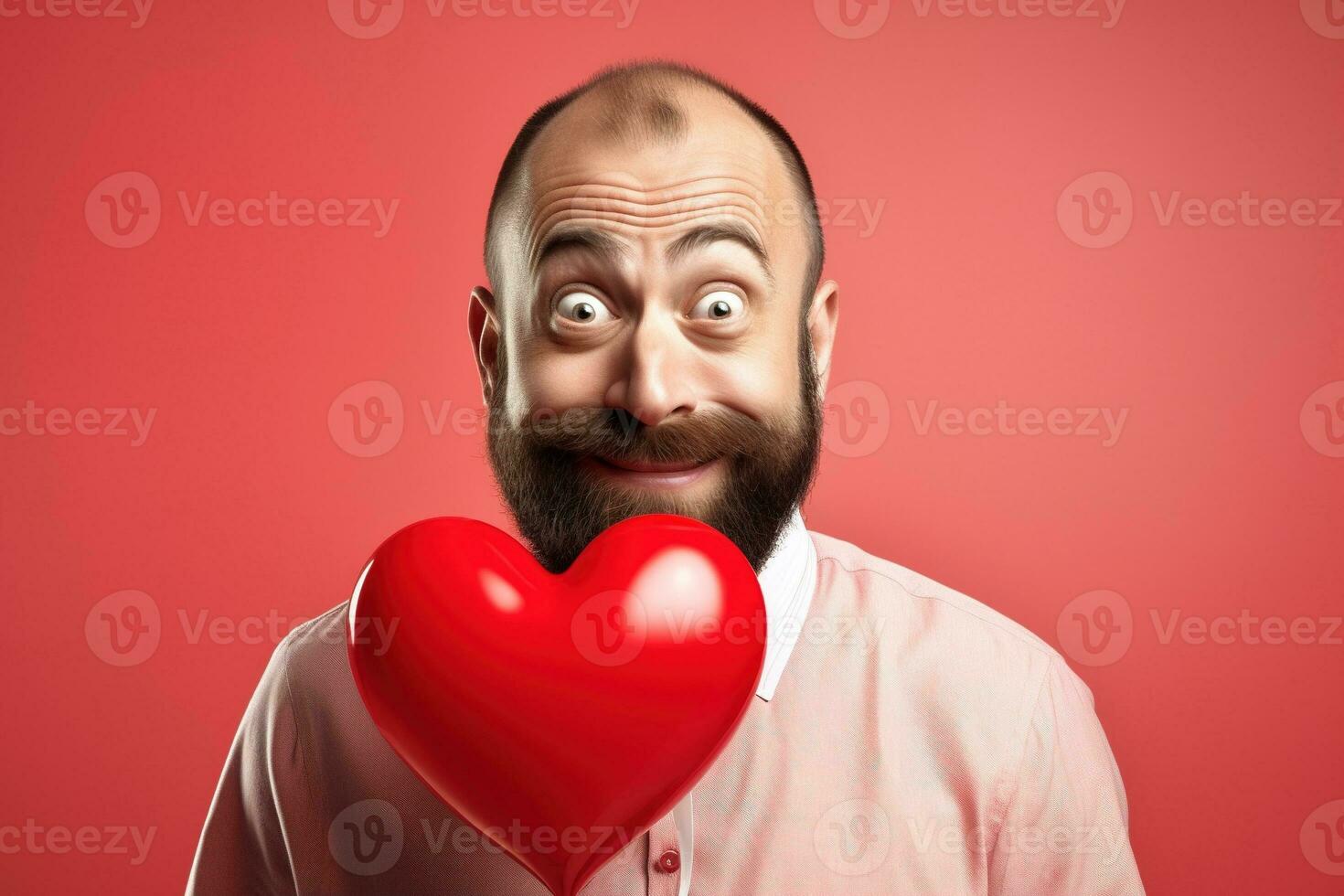 ai gerado retrato do uma feliz homem com uma vermelho coração em dia dos namorados dia conceito. foto