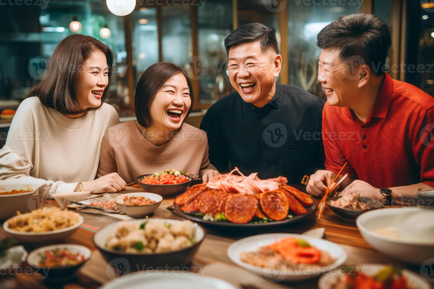 ai gerado família riso às chinês Novo ano festa foto