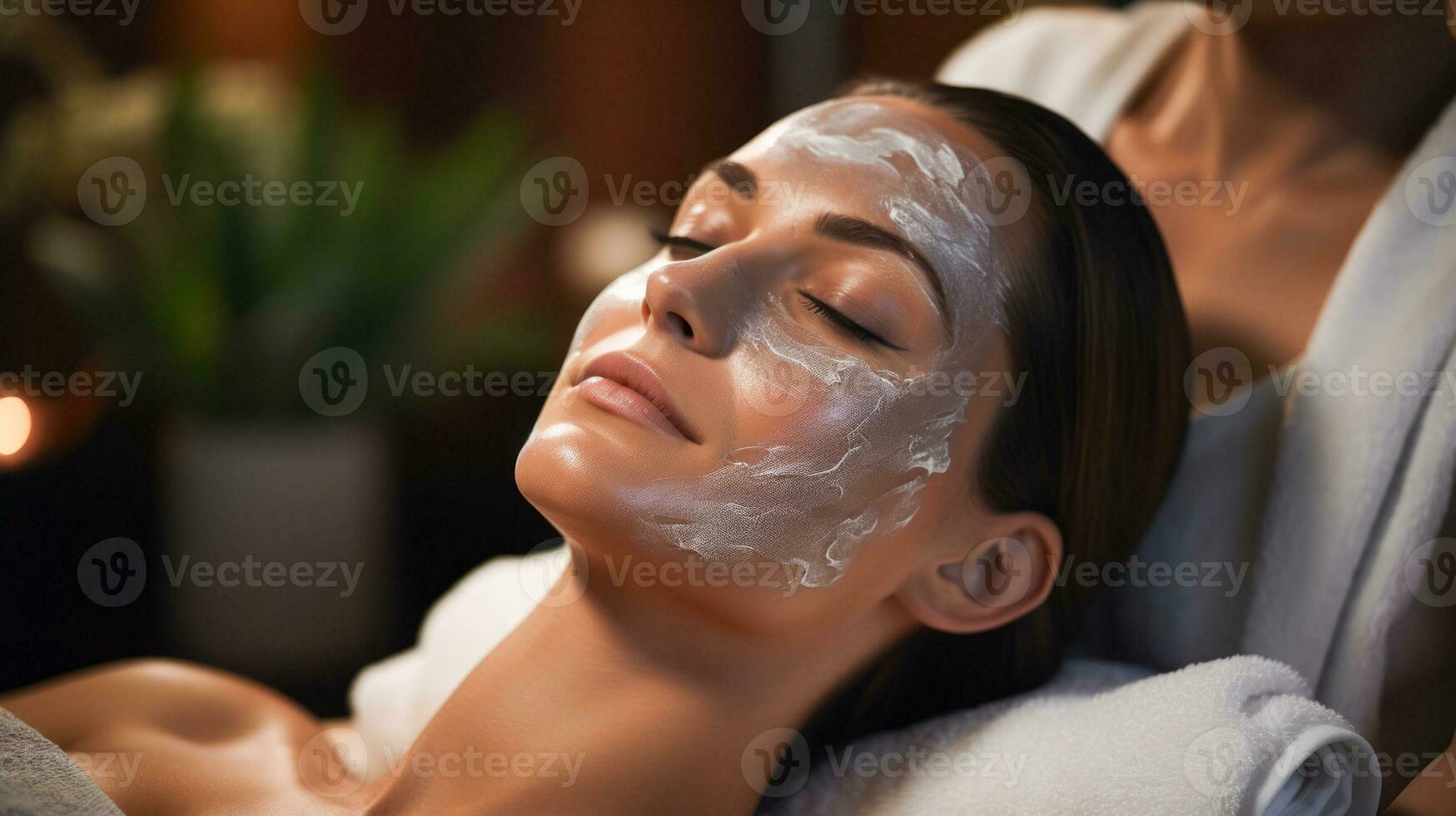 ai gerado relaxante spa facial tratamento em jovem adulto branco mulher foto
