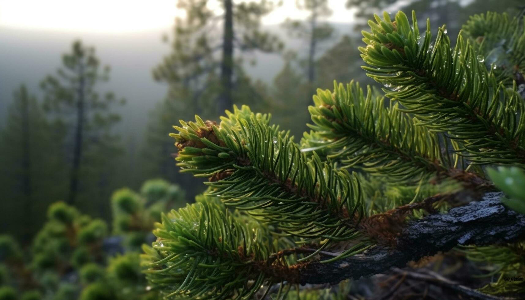 ai gerado uma sereno panorama do verde pinho árvores debaixo uma azul céu gerado de ai foto