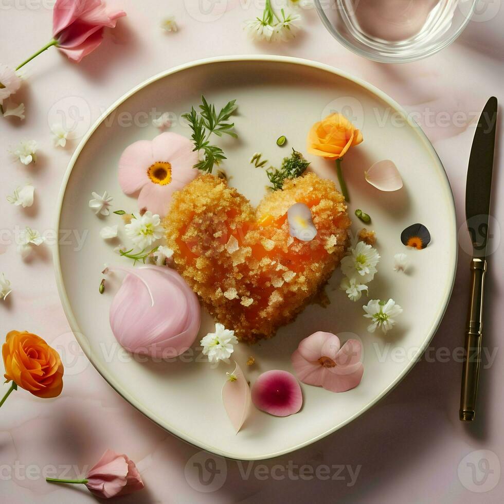 ai gerado pastel Rosa prato com elegante moderno Comida. santo dia dos namorados dia. Alto qualidade. ai generativo foto