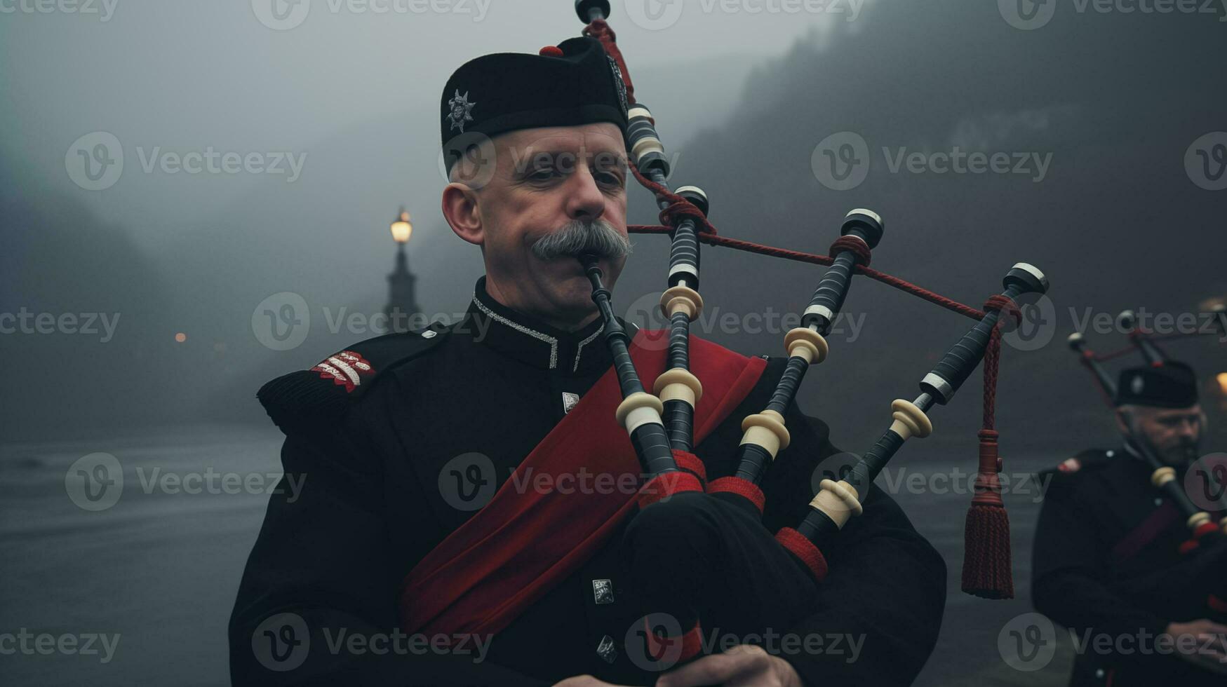 ai gerado escocês gaiteiro dentro tradicional vestuário ai gerado foto