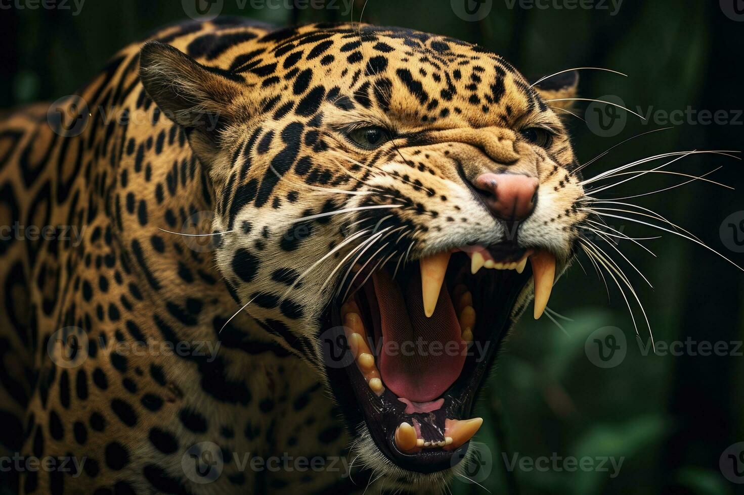 ai gerado Bravo jaguar dentro a floresta tropical foto