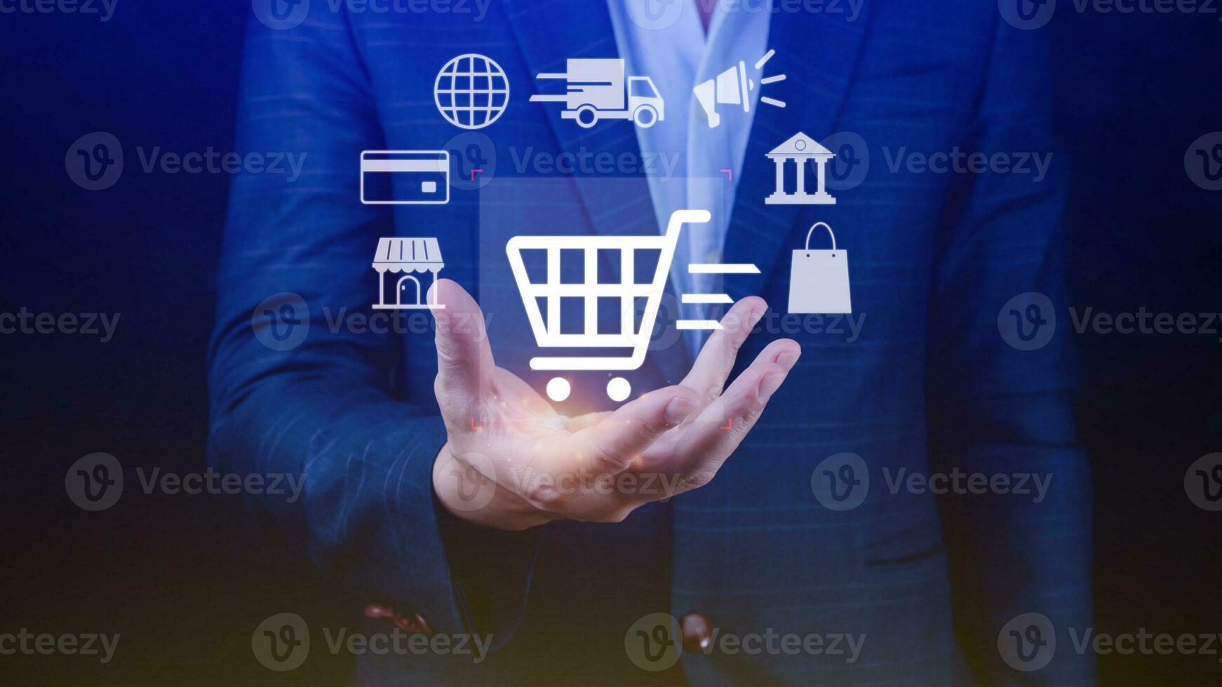 compras on-line. mão tocante conectados compras com virtual gráfico ícone diagrama, Forma de pagamento on-line, digital marketing, o negócio finança, Internet rede tecnologia conceito. foto