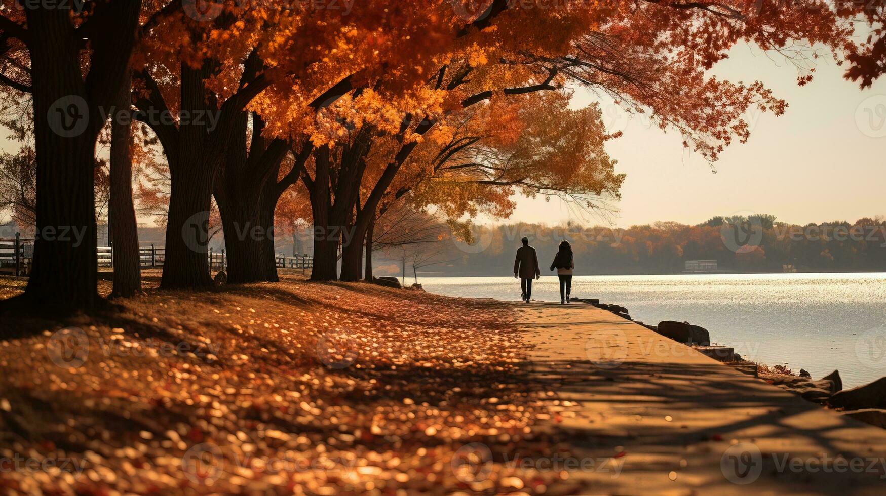 ai gerado alegre velho casal indo para uma andar dentro outono e desfrutando Tempo junto. generativo ai foto